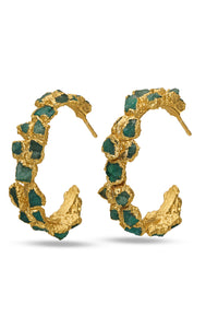 Raw Emerald Chunk Hoop Earrings