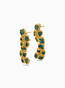 Raw Emerald Chunk Long Earrings